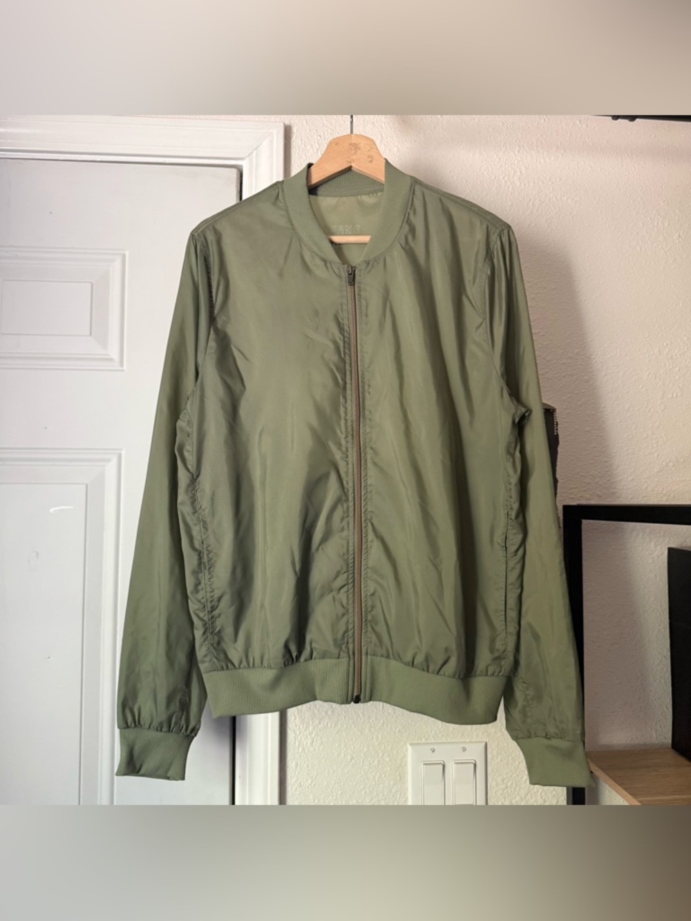 WILDFANG‎ olive green text spell out full zip lightweight bomber jacket